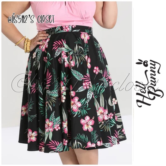 Hell Bunny Kalani 50’s Tropical Flower Pinup Swing Skirt 2X — fits 1X - Picture 15 of 15